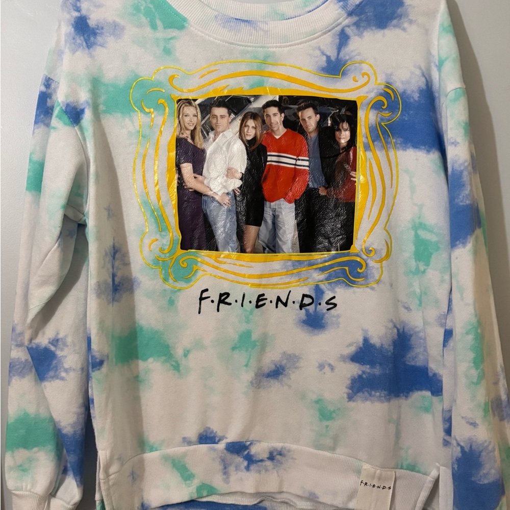 FRIENDS Tie-Dye Crewneck Sweater in Blue and Green